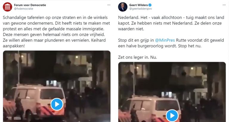 FvD en PVV veroordelen rellen pijlsnel, nadat ‘allochtonen’ in beeld komen