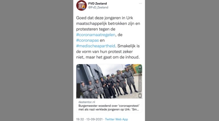FvD’ers op de bres voor Urker jongeren die nazi’s speelden als ‘corona-protest’