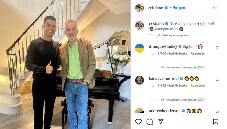 Christiano Ronaldo bekritiseerd na foto met ‘vriend’ Jordan Peterson