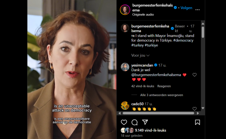 Videoboodschap Halsema na arrestatie Imamoglu: ‘Ik sta voor democratie in Turkije’