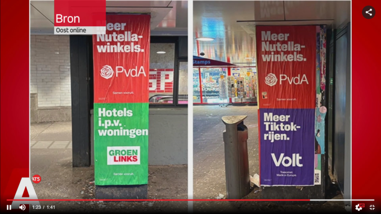 Nepverkiezingsposters in Amsterdam nemen partijen op de hak over massatoerisme